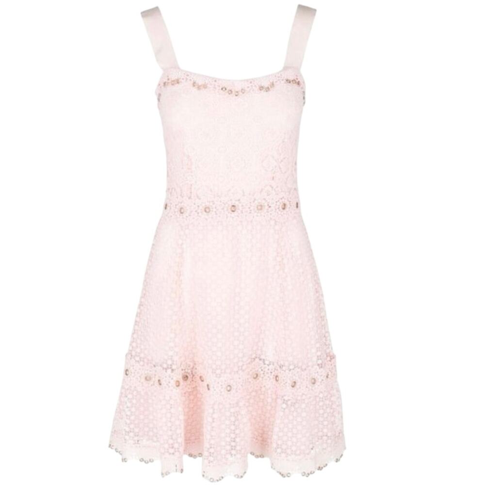 Maje Pale Pink Lace Fit-and-Flare Mini Dress
